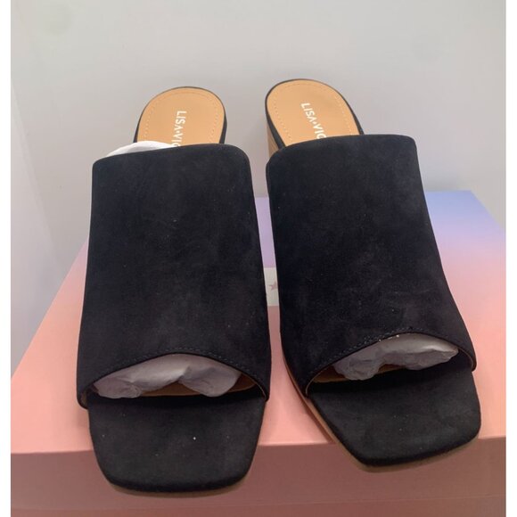 Lisa Vicky Black Suede Open Toe Block Heel Mules - Size 8 M - Picture 2 of 7